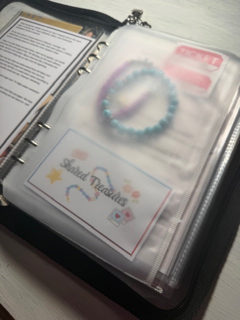 Bracelet inside a clear plastic case with 'Shared Treasures' label, on a white background.