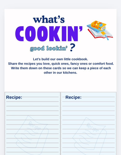 Blank recipe card with text and colorful design on a white background
